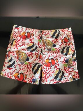 MC2 Saint Barth Boys Red Tropical Fish Swim Shorts